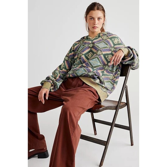 Free People We The Free It's A Vibe Print Hoodie Top Oversized Slouchy S 283448 - Picture 2 of 13